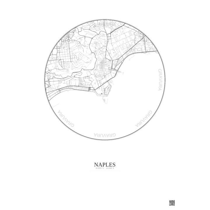 Affiche Naples – Poster carte de ville 2.5km | Gravura – Fond clair