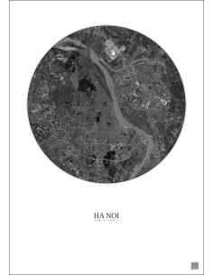 Ha Noi Satellite View Poster 10km B&W | Gravura – Light background 2
