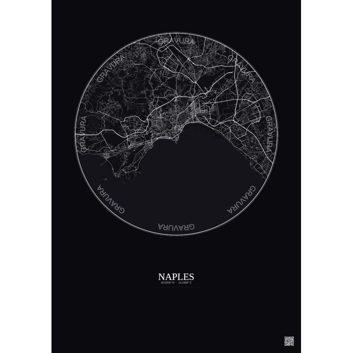 Affiche Naples – Poster carte de ville 10km | Gravura – Fond foncé