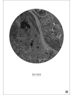 Ha Noi Satellite View Poster 6km B&W | Gravura – Light background 2