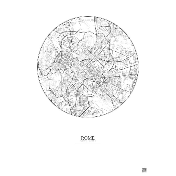 Rome City Map Poster 6km | Gravura – Light background