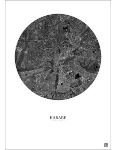 Affiche Harare – Poster vue satellite 6km N&B | Gravura – Fond clair 2