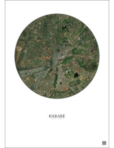 Harare Satellite View Poster 6km Color | Gravura – Light background 2