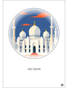 Abu Dhabi Vintage Travel Poster – Sheikh Zayed Mosque | Gravura – Light background 2