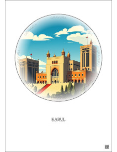 Kabul Vintage Travel Poster – Darul Aman Palace | Gravura – Light background 2
