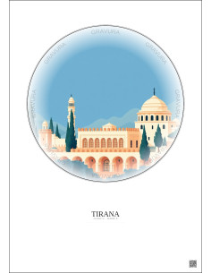 Tirana Vintage Travel Poster – Et Hem Bey Mosque | Gravura – Light background 2