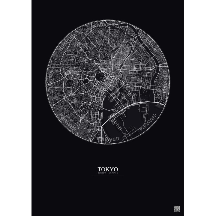 Tokyo City Map Poster 10km | Gravura – Dark background