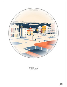 Tirana Vintage Travel Poster – Skanderbeg Square | Gravura – Light background 2