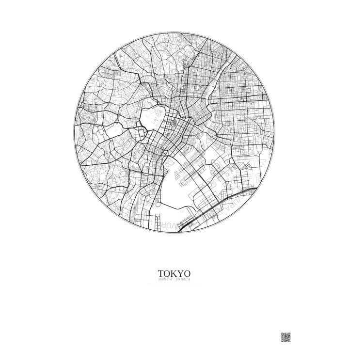 Affiche Tokyo – Poster carte de ville 6km | Gravura – Fond clair