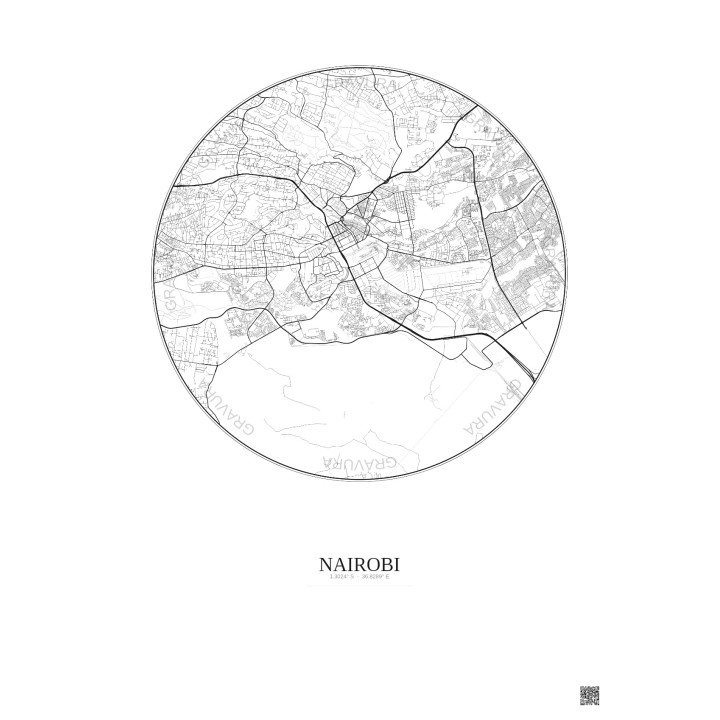 Affiche Nairobi – Poster carte de ville 10km | Gravura – Fond clair