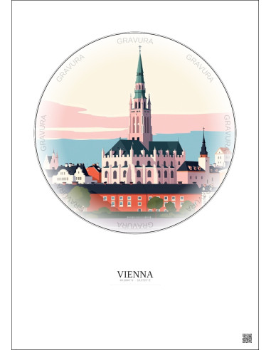 Affiche Vienna – Poster illustration vintage – Most Iconic Landmark Of Vienna | Gravura – Fond clair