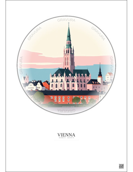 Affiche Vienna – Poster illustration vintage – Most Iconic Landmark Of Vienna | Gravura – Fond clair