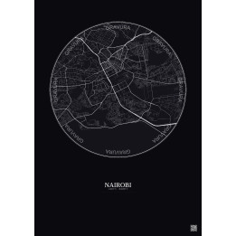 Affiche Nairobi – Poster carte de ville 6km | Gravura – Fond foncé