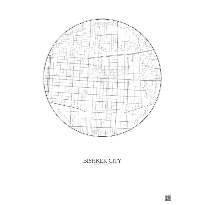 Affiche Bishkek City – Poster carte de ville 2.5km | Gravura – Fond clair