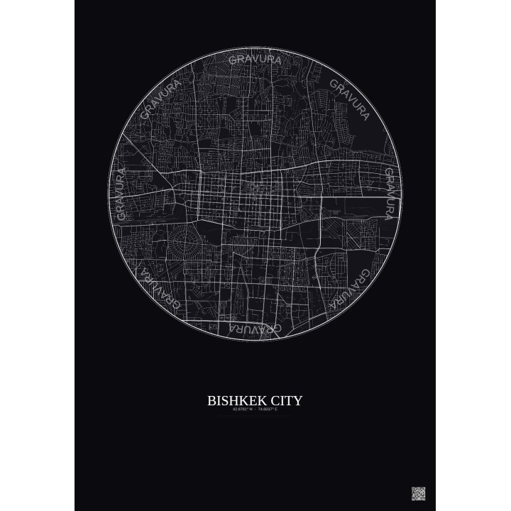Bishkek City City Map Poster 6km | Gravura – Dark background