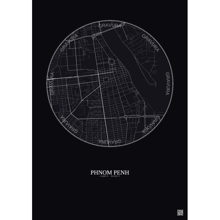 Affiche Phnom Penh – Poster carte de ville 2.5km | Gravura – Fond foncé