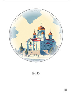 Sofia Vintage Travel Poster – Alexander Nevsky Cathedral | Gravura – Light background 2