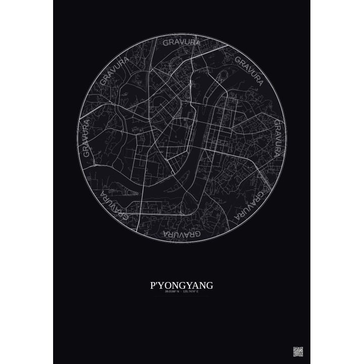 Affiche P Yongyang – Poster carte de ville 6km | Gravura – Fond foncé