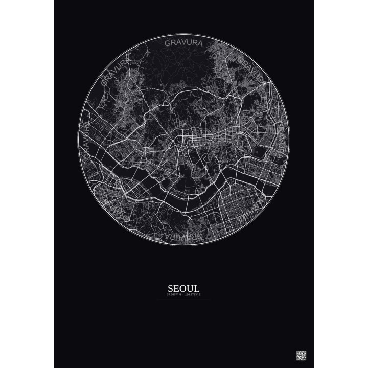 Affiche Seoul – Poster carte de ville 10km | Gravura – Fond foncé