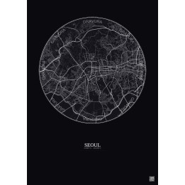 Affiche Seoul – Poster carte de ville 6km | Gravura – Fond foncé