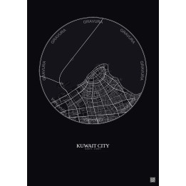 Affiche Kuwait City – Poster carte de ville 10km | Gravura – Fond foncé