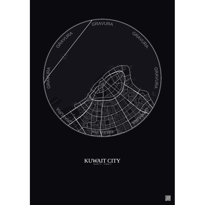 Affiche Kuwait City – Poster carte de ville 6km | Gravura – Fond foncé
