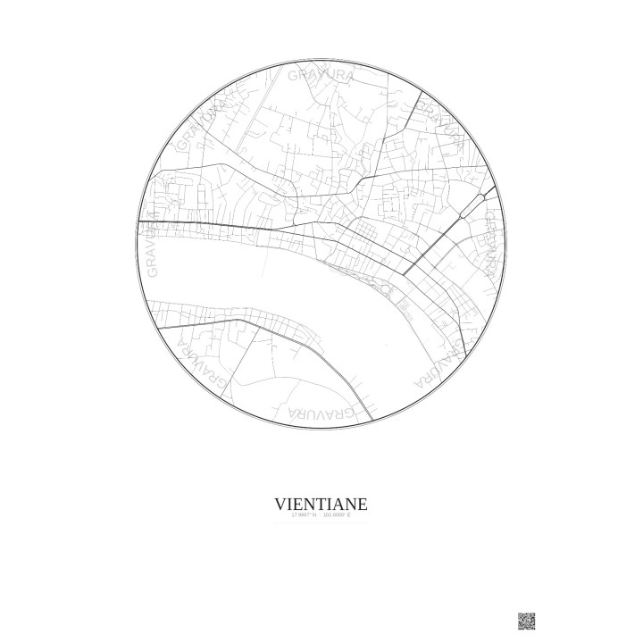 Affiche Vientiane – Poster carte de ville 2.5km | Gravura – Fond clair