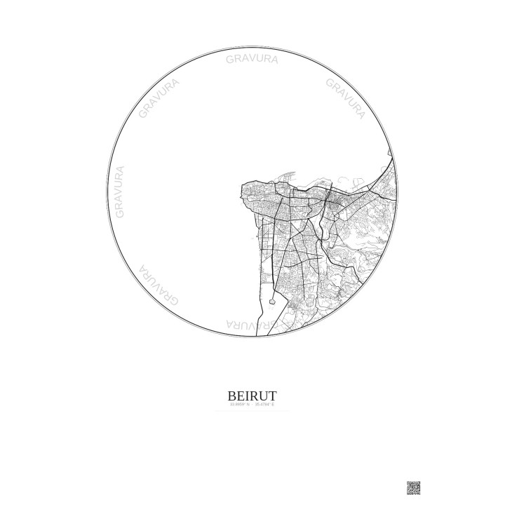 Affiche Beirut – Poster carte de ville 10km | Gravura – Fond clair