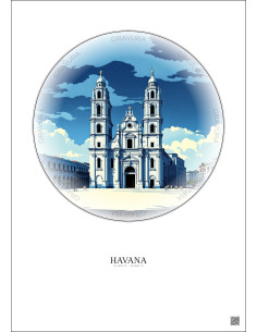 Havana Vintage Travel Poster – Havana Cathedral | Gravura – Light background