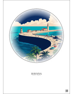 Havana Vintage Travel Poster – Malecon | Gravura – Light background 2
