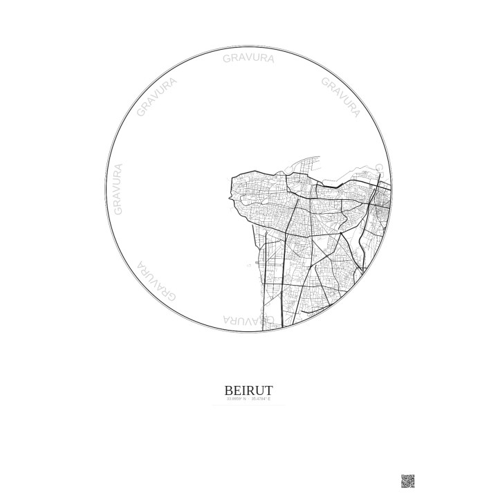Affiche Beirut – Poster carte de ville 6km | Gravura – Fond clair