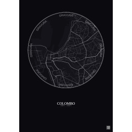Affiche Colombo – Poster carte de ville 2.5km | Gravura – Fond foncé
