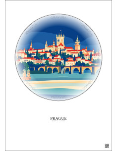 Affiche Prague – Poster illustration vintage – Most Iconic Landmark Of Prague | Gravura – Fond clair