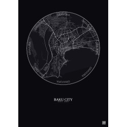 Affiche Baku City – Poster carte de ville 10km | Gravura – Fond foncé