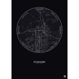 Affiche Dushanbe – Poster carte de ville 10km | Gravura – Fond foncé