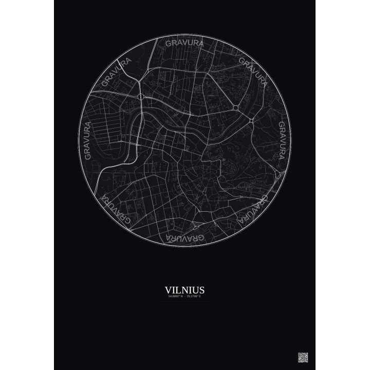 Vilnius City Map Poster 2.5km | Gravura – Dark background