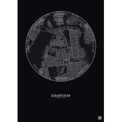 Affiche Khartoum – Poster carte de ville 10km | Gravura – Fond foncé