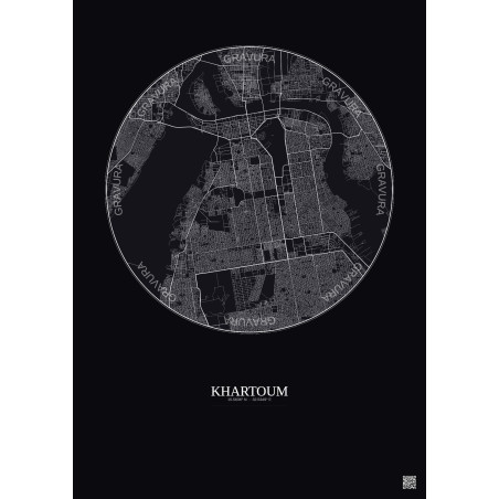 Affiche Khartoum – Poster carte de ville 10km | Gravura – Fond foncé