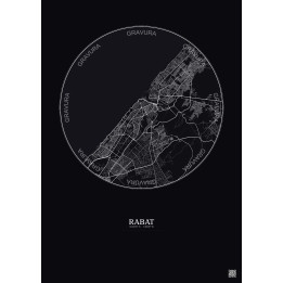 Affiche Rabat – Poster carte de ville 10km | Gravura – Fond foncé