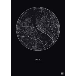 Affiche Riga – Poster carte de ville 6km | Gravura – Fond foncé