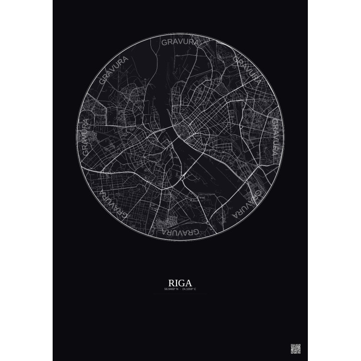Affiche Riga – Poster carte de ville 6km | Gravura – Fond foncé