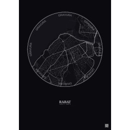 Affiche Rabat – Poster carte de ville 2.5km | Gravura – Fond foncé