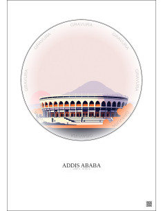 Addis Ababa Vintage Travel Poster – Addis Ababa Stadium | Gravura – Light background 2