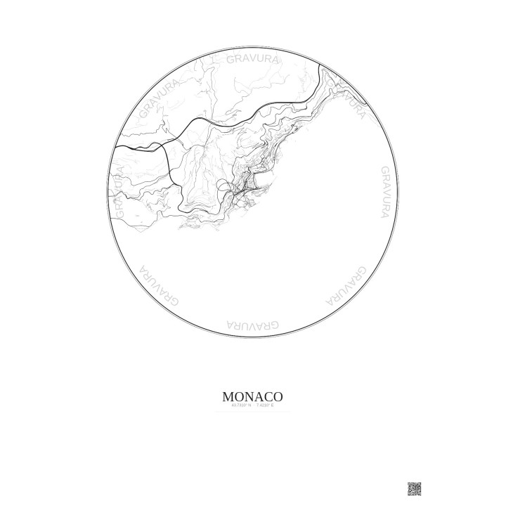 Monaco City Map Poster 5km | Gravura – Light background