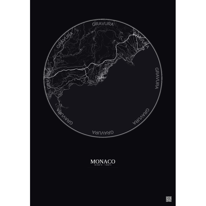 Affiche Monaco – Poster carte de ville 10km | Gravura – Fond foncé