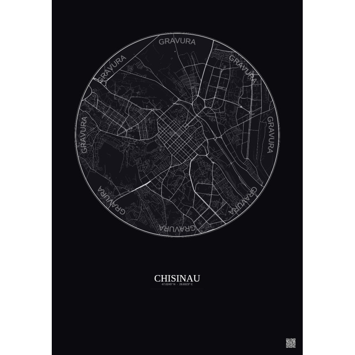 Affiche Chisinau – Poster carte de ville 6km | Gravura – Fond foncé