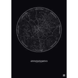 Affiche Antananarivo – Poster carte de ville 10km | Gravura – Fond foncé