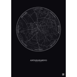 Affiche Antananarivo – Poster carte de ville 6km | Gravura – Fond foncé