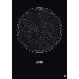 Affiche Skopje – Poster carte de ville 2.5km | Gravura – Fond foncé
