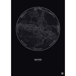 Skopje City Map Poster 6km | Gravura – Dark background